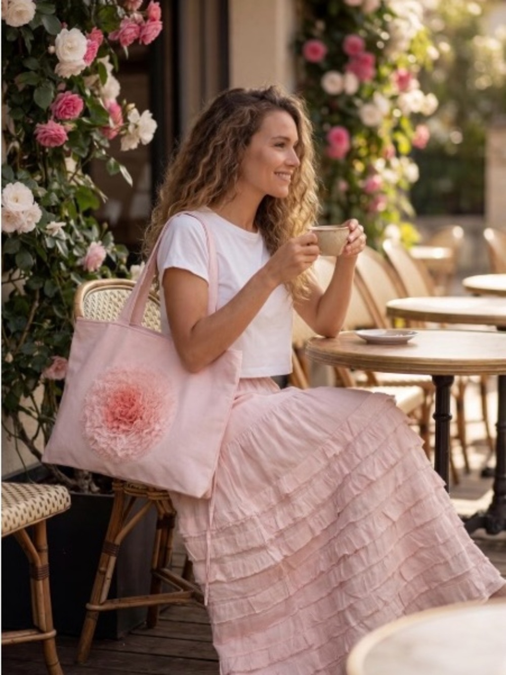 Hand Crafted Light Pink Ruffle Tiered Maxi Skirt
